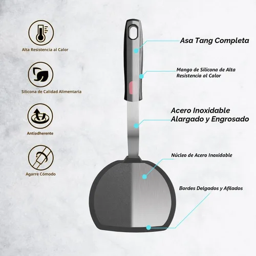 Miniatura 2 de Espátula volteadora de silicona para panqueques con mango alargado, espátulas de cocina resistentes al calor para utensilios de cocina Gris profundo