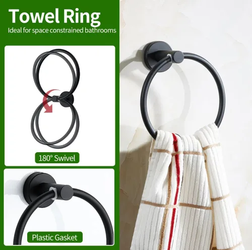 Miniatura 3 de Juego de accesorios de baño de 10 piezas, incluye barras de toalla de mano de 16 pulgadas, soportes para papel higiénico, anillos de toalla, ganchos