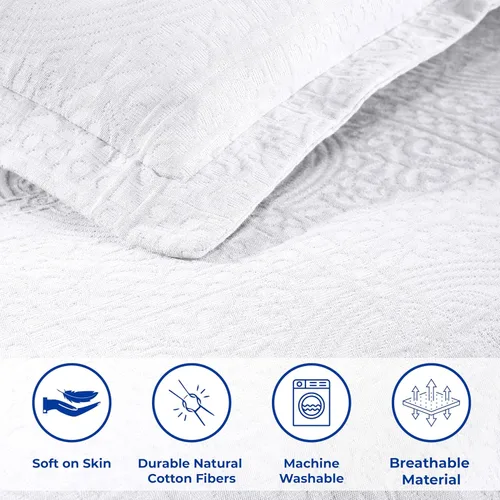 Miniatura 4 de Superior Juego de colcha de algodón Fleur De Lis, mantas cálidas, ropa de cama para todas las estaciones, decoración de dormitorio, colcha Blanco 03