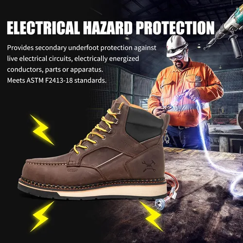 Miniatura 6 de MWORK Botas de trabajo con punta de mocasín de 6 pulgadas para hombre, suela de cuña, impermeable, ASTM F2413-18, punta metálica de seguridad