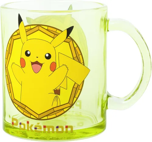 Silver Buffalo - Taza de café de vidrio manchado con diseño de Pokémon con Pikachu, 17.5 onzas