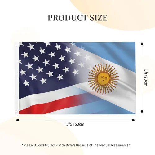 Miniatura 4 de Bandera de Argentina y Estados Unidos de 3 x 5 pies, color vivo y resistente a la decoloración UV, banderas de Argentina y Estados Unidos