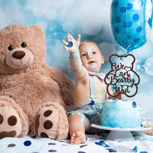Miniatura 5 de Decoración para tartas de We Can Bearly Wait con purpurina marrón, Sweet Baby/Oh Baby, decoración de fiesta de revelación de género