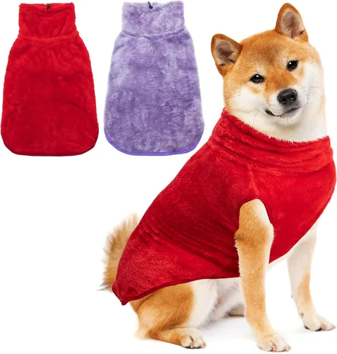 Miniatura 11 de Chaqueta para perros para clima frío, 2 paquetes de ropa de abrigo de invierno cálida de cuello alto para mascotas, abrigo de felpa ajustable