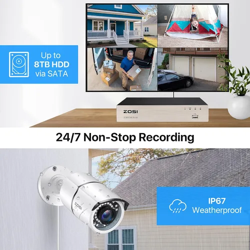 Miniatura 2 de ZOSI Sistema de cámara de seguridad Lite de 5 MP para exteriores, H.265+ 8 canales CCTV DVR y 4 cámaras de vigilancia resistentes a la intemperie