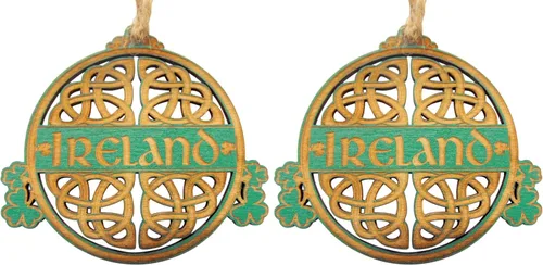 Miniatura 9 de Juego de adornos irlandeses de madera, decoración irlandesa hecha a mano con cuerda de cordel, diseño celta, recuerdo con tarjeta de bendición