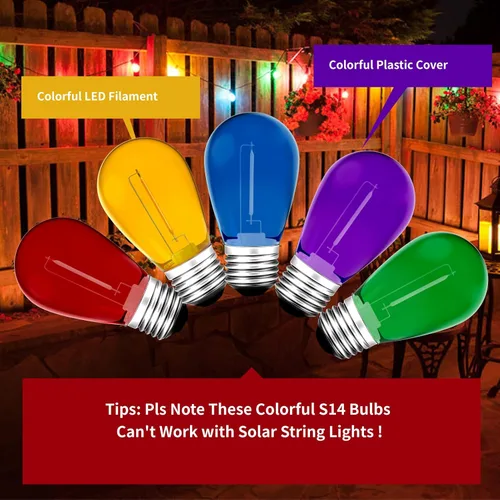 Miniatura 6 de Meconard Paquete de 15 bombillas LED S14 de colores para tira de luces, 1 vatio, de plástico inastillable e impermeable, bombillas de repuesto