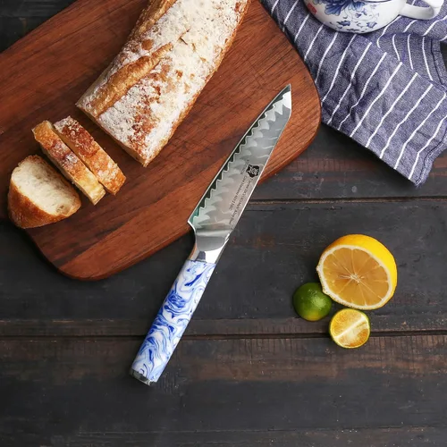 Miniatura 7 de WILDMOK Cuchillo utilitario de 5 pulgadas, cuchillos de frutas de cocina ultra afilados, cuchillo pelador de acero de aleación de 7 capas con mango