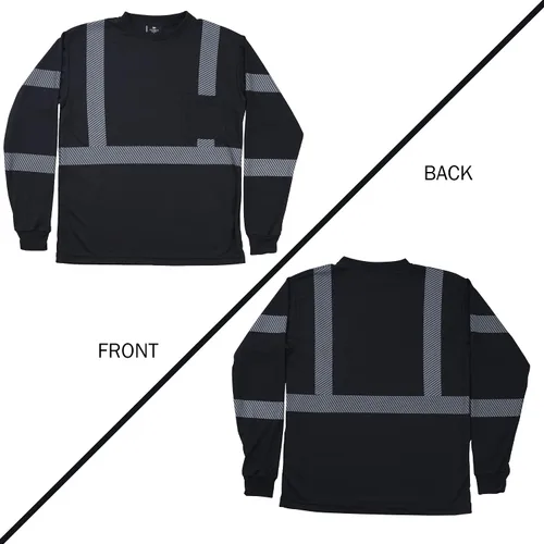 Miniatura 6 de VENDACE 3 piezas de camisetas de seguridad reflectantes de alta visibilidad de manga larga para trabajo en construcción para hombres Clase 3 Negro