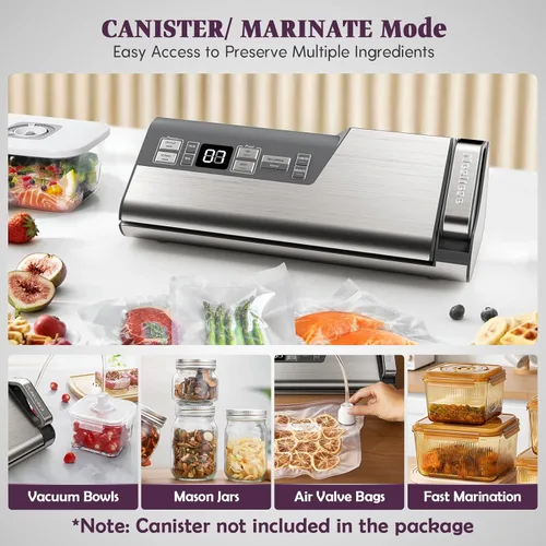 Miniatura 6 de Mesliese Máquina selladora al vacío, potente 95kPa 140W sellador de alimentos con una sola mano, tira de doble sellado con cortador integrado