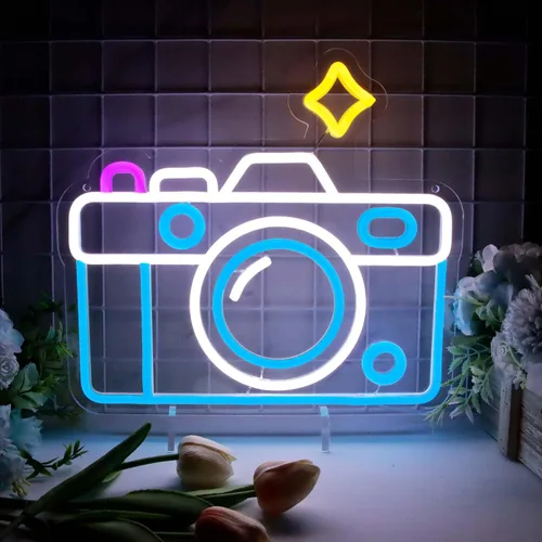 Luz de neón para cámara de fotografía, letreros de neón LED regulables para decoración de pared, sala de amantes de la fotografía, regalo
