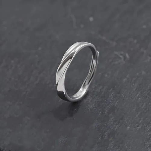 Miniatura 230 de Anillo de plata de ley 925, minimalista, ajustable, hecho a mano, para mujeres y niñas
