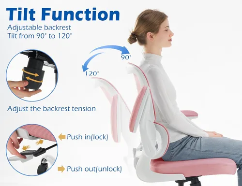 Miniatura 7 de TRALT Silla de oficina ergonómica, silla de escritorio con soporte lumbar ajustable, silla de computadora cómoda de malla con reposabrazos Rosa