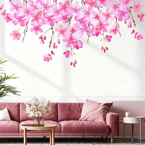 Miniatura 20 de Calcomanías de pared de flores y hojas para despegar y pegar, calcomanías grandes de vinilo floral para colgar, vid extraíble, decoración del hogar