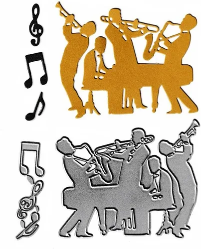 Miniatura 3 de Troqueles de corte de saxo de piano para banda de música, notas musicales, plantillas de metal en relieve, molde de plantilla para álbumes