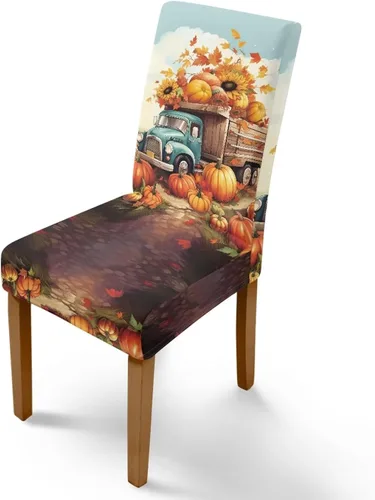 Miniatura 33 de Rnyleeg Thanksgiving Chair Covers for Living Room No Arms Turkey Pumpkin Stretch Dining Chair Covers Set of 6 Soft Washable Kitchen Chair Protector