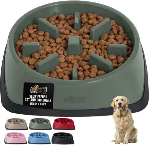 Miniatura 11 de GORILLA GRIP Cuencos para perros de alimentación lenta pendiente de patente, juguete interactivo de rompecabezas de 4 tazas para entrenamiento