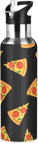 Miniatura 8 de Cartoon Slices Pizza Black Stainless Steel Vacuum Insulated Water Bottle 20 Oz, BPA-Free Sports Water Bottle Leakproof Water Bottles