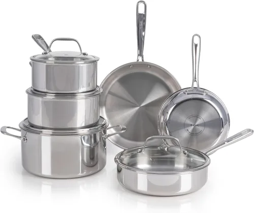 Miniatura 13 de T-Fal Pro - Juego de utensilios de cocina de acero inoxidable tricapa, 13 piezas, compatible con inducción, apto para horno hasta 500F, tapas aptas
