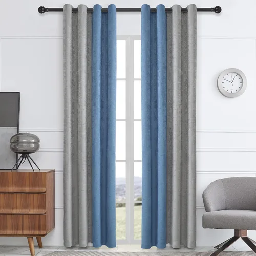 Miniatura 6 de PRIMROSE Cortinas de lino azul marino amarillo de 63 pulgadas de largo para sala de estar, juego de 2 paneles opacos con aislamiento térmico