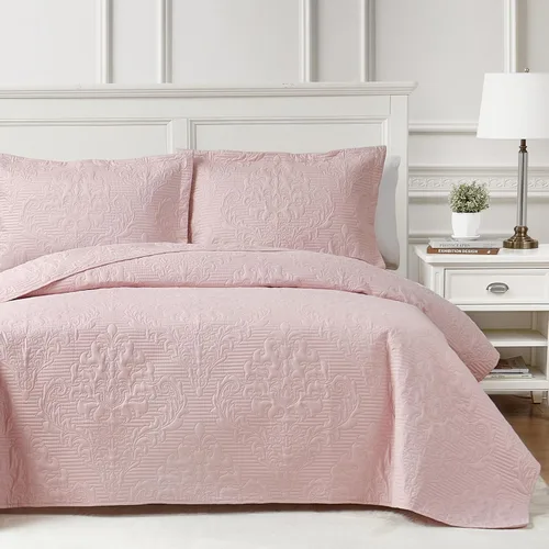 Miniatura 23 de Hansleep - Juego de edredón de tamaño King en verde oliva - Colcha de damasco ultrasónica para todas las estaciones, juego de ropa de cama suave