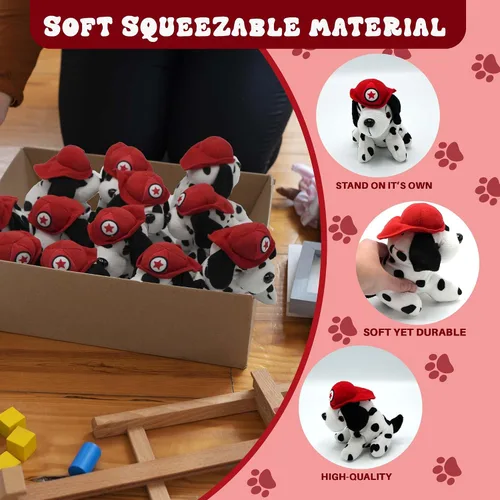 Miniatura 4 de 4E's Novelty Paquete de 12 animales de peluche de Dálmatas, peluche suave para perro, peluche de cachorro pequeño de 6 pulgadas con sombrero