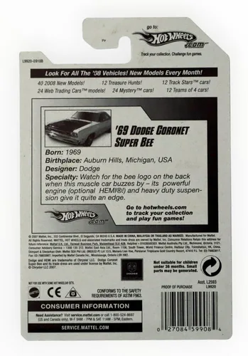 Miniatura 2 de 2008 Nuevos Modelos #5 '69 Dodge Coronet Super Bee Amarillo Claro Variación Coleccionable Coche Coleccionista #2008-5 2008 Hot Wheels