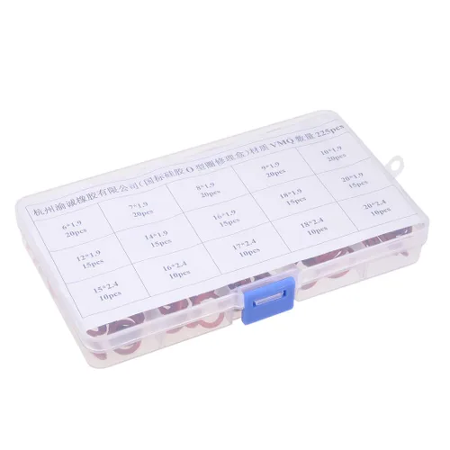 Miniatura 3 de uxcell Kit surtido de juntas tóricas de goma de silicona, 225 piezas, 15 tamaños, juego de juntas métricas de sellado VMQ, rojo