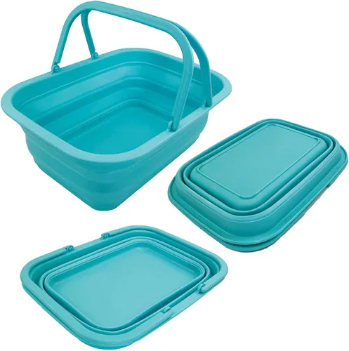 SAMMART Tina plegable con asa de 9.2 litros (2.37 galones) - Cesta de picnic portátil al aire libre - Lavabo plegable para lavar platos, campamento,
