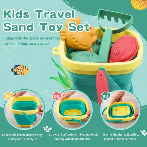 Miniatura 6 de Juguetes de playa para niños, el juego de juguetes de arena incluye pala de cubo de arena plegable y rastrillo de arena para playa, 12 piezas
