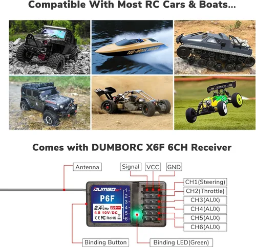 Miniatura 5 de ATA HOBBY DUMBORC X4 - Transmisor y receptor de radio RC de 4 canales X6F con función de alarma a prueba de fallos y de bajo voltaje, modo mixto