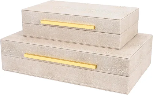 Miniatura 9 de Caja Negra Shagreen de Cuero Sintético, Juego de 3 Piezas Cajas Decorativas de Almacenamiento, Cajas Decorativas Modernas Apilables con Tapas