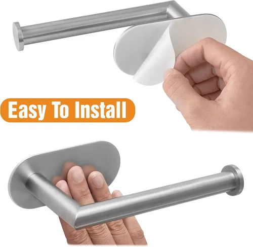 Miniatura 7 de HITSLAM Soporte de papel higiénico de acero inoxidable, autoadhesivo, a prueba de óxido, resistente, para baño Níquel cepillado