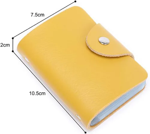 Miniatura 7 de YaJaMa Cartera para tarjetas de crédito, pequeña, de piel auténtica, 26 ranuras, para tarjetas, organizador para mujeres y hombres, Amarillo