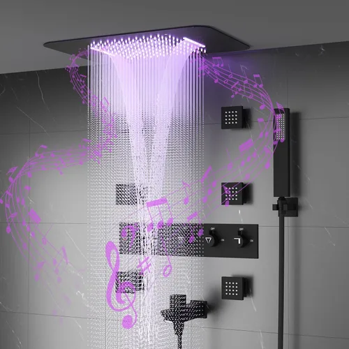 Sistema de ducha termostático, sistema de ducha de cuerpo completo con chorros corporales, sistema de ducha inteligente de cascada de lluvia de 23
