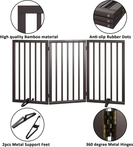 Miniatura 5 de Puerta para perros de 32 pulgadas de alto, puerta independiente para perros, para escaleras, puerta plegable para mascotas para perros