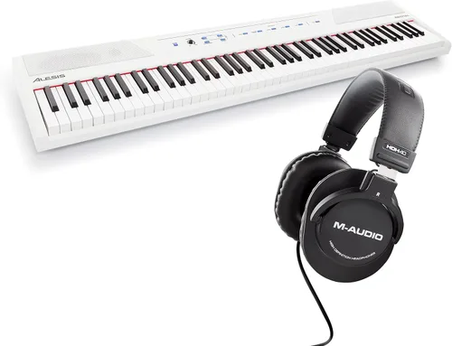 Miniatura 11 de Alesis Recital - Teclado de piano digital de 88 teclas con teclas semipesadas, 5 voces, lecciones de piano y auriculares de piano M-Audio HDH40