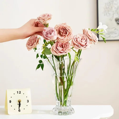 Miniatura 4 de Jarrón de cristal acanalado vintage de 8.7 pulgadas en relieve, grande, grueso, grueso, transparente, floreros hidropónicos para rosas, lirios