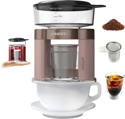 oceanrich -Plus Mini cafetera de 1 taza, máquina automática de goteo manual con filtro de acero inoxidable, depósito de agua de 8.8 onzas, diseño