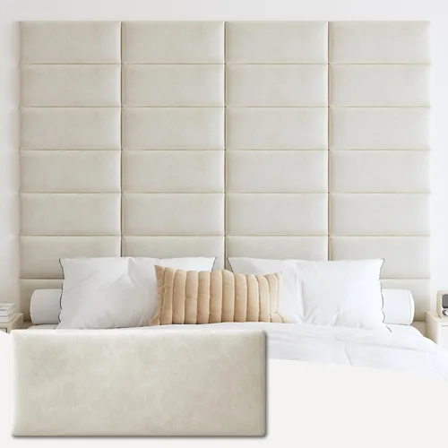 Miniatura 20 de IFNOW Cabecera tapizada para montar en la pared, paneles de pared 3D insonorizados, cabecero autoadhesivo para tamaño Queen, decoración del hogar
