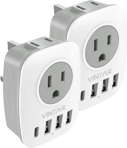 Miniatura 7 de Paquete de 2 adaptadores de enchufe de viaje europeo, VINTAR Adaptador de enchufe de alimentación internacional con 1 USB C, 2 salidas americanas
