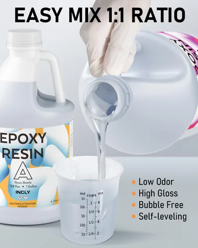 Miniatura 4 de Kit de resina epoxi de 2 galones transparente de INCLY, suministros de resina de alto brillo y sin burbujas para revestimiento y moldeo de mesas