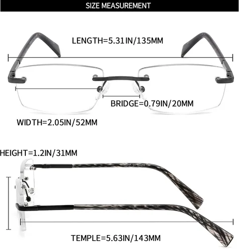 Miniatura 5 de Paquete de 3 lentes de lectura para hombre, bloqueo de luz azul, lectores de anteojos ligeros de metal sin montura para hombre, antifatiga ocular