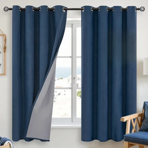 Miniatura 74 de YoungsTex - Cortinas opacas de lino para dormitorio, oscurecimiento de la habitación, cortinas con textura de lino, paneles con aislamiento térmico
