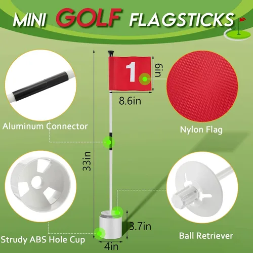 Miniatura 2 de Lewtemi 3 piezas de palo de bandera de golf, bandera verde para patio, todos los 3 pies, taza de agujero de golf desmontable, palos portátiles