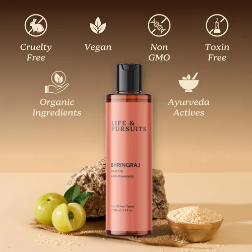 Miniatura 6 de Life & Pursuits Bhringraj Aceite para el crecimiento del cabello, 6.8 onzas líquidas, terapia natural del cuero cabelludo ayurveda para hombres