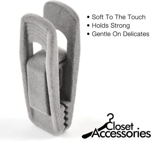 Miniatura 7 de Clips de terciopelo, paquete de 20, material duradero que no se rompe, perchas a juego de nuestra marca y tu percha de terciopelo existente, Gris