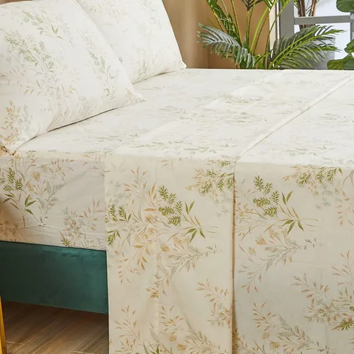 Miniatura 59 de FADFAY Juego de sábanas tamaño King, 100% algodón, elegante ropa de cama de granja con hojas verdes menta y flores blancas, sábana suave