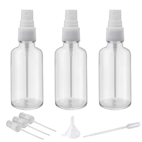 Hydior Botellas rociadoras de vidrio transparente de 2 onzas para aceites esenciales, botella pequeña con pulverizador de plástico, juego de 3