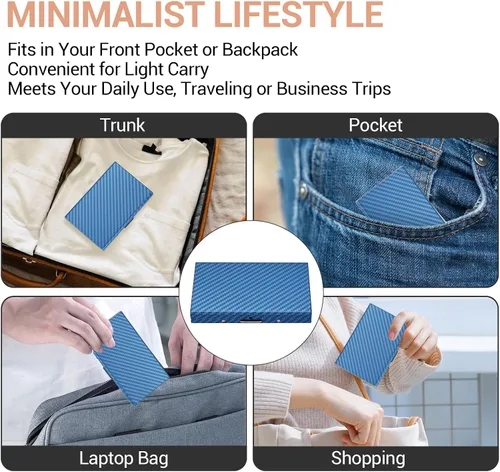 Miniatura 14 de BONSYL® Soporte para tarjetas de crédito, cartera delgada de metal con bloqueo RFID, con 6 ranuras para tarjetas, para mujeres y hombres.